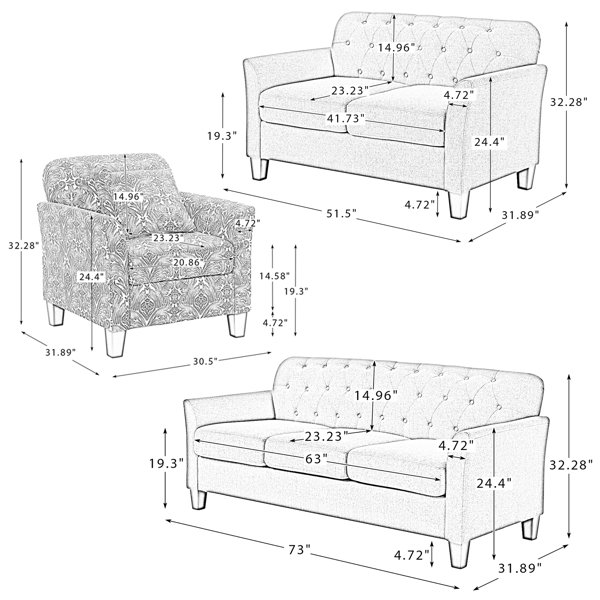 Lark Manor Aimo 3 Piece Living Room Set & Reviews Wayfair